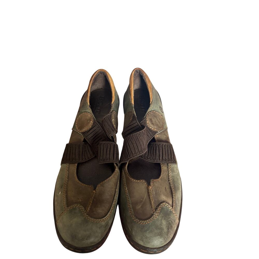 Born Leather Mary Jane Flats Olive Brown Womens 7.5